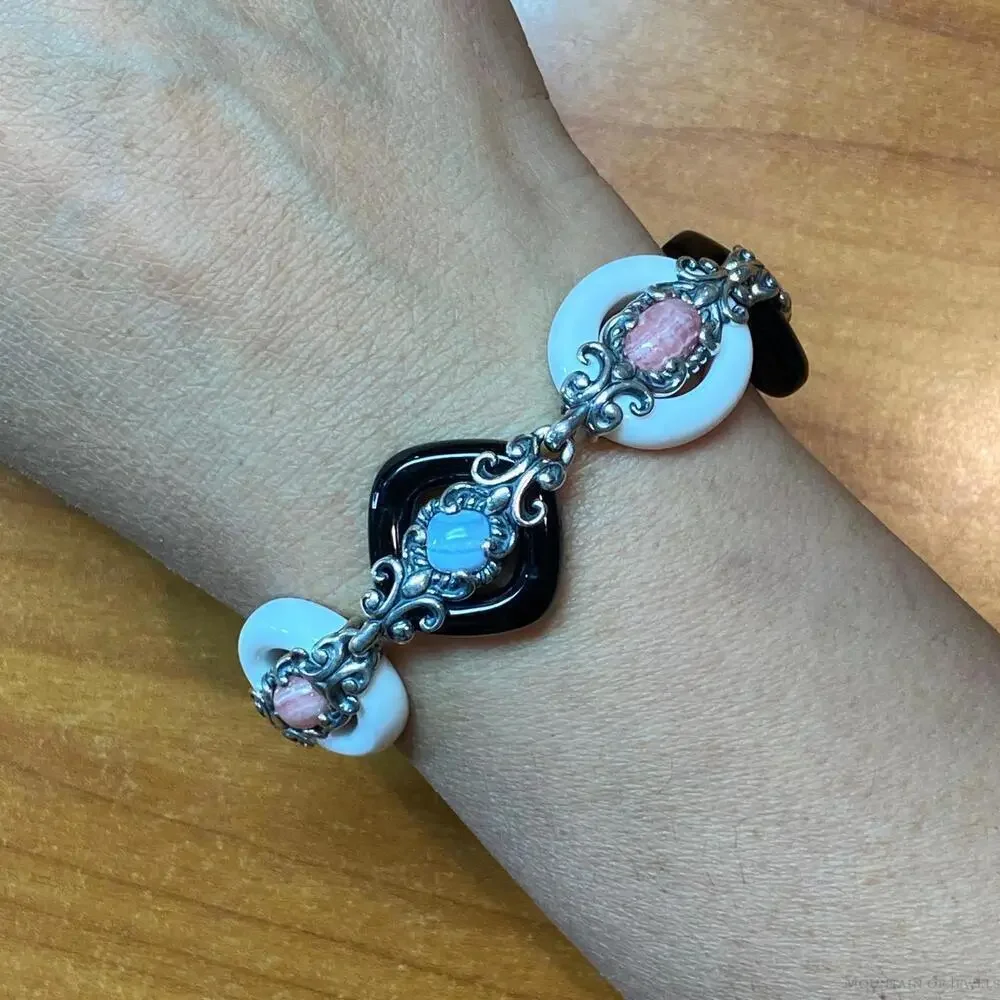 Carolyn Pollack Sterling 3 Agates & 1 Rhodochrosite Link Bracelet For Women
